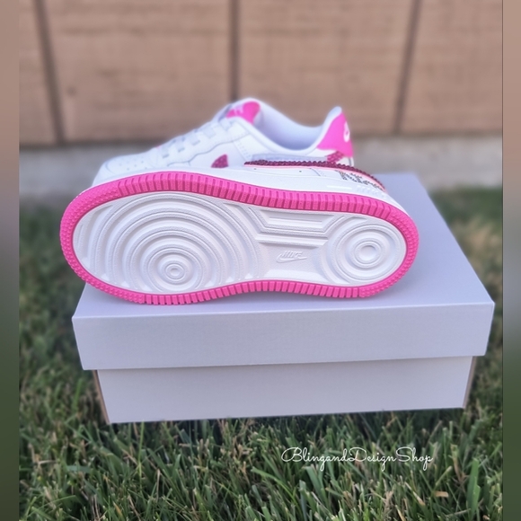 Girls Bling Nike Air Force 1 Low Easy On Personalized Sneakers With Crystals - Picture 4 of 8
